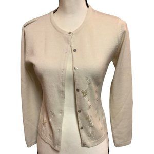Donna Gray Ivory Wool Embellished Cardigan - MEDIUM